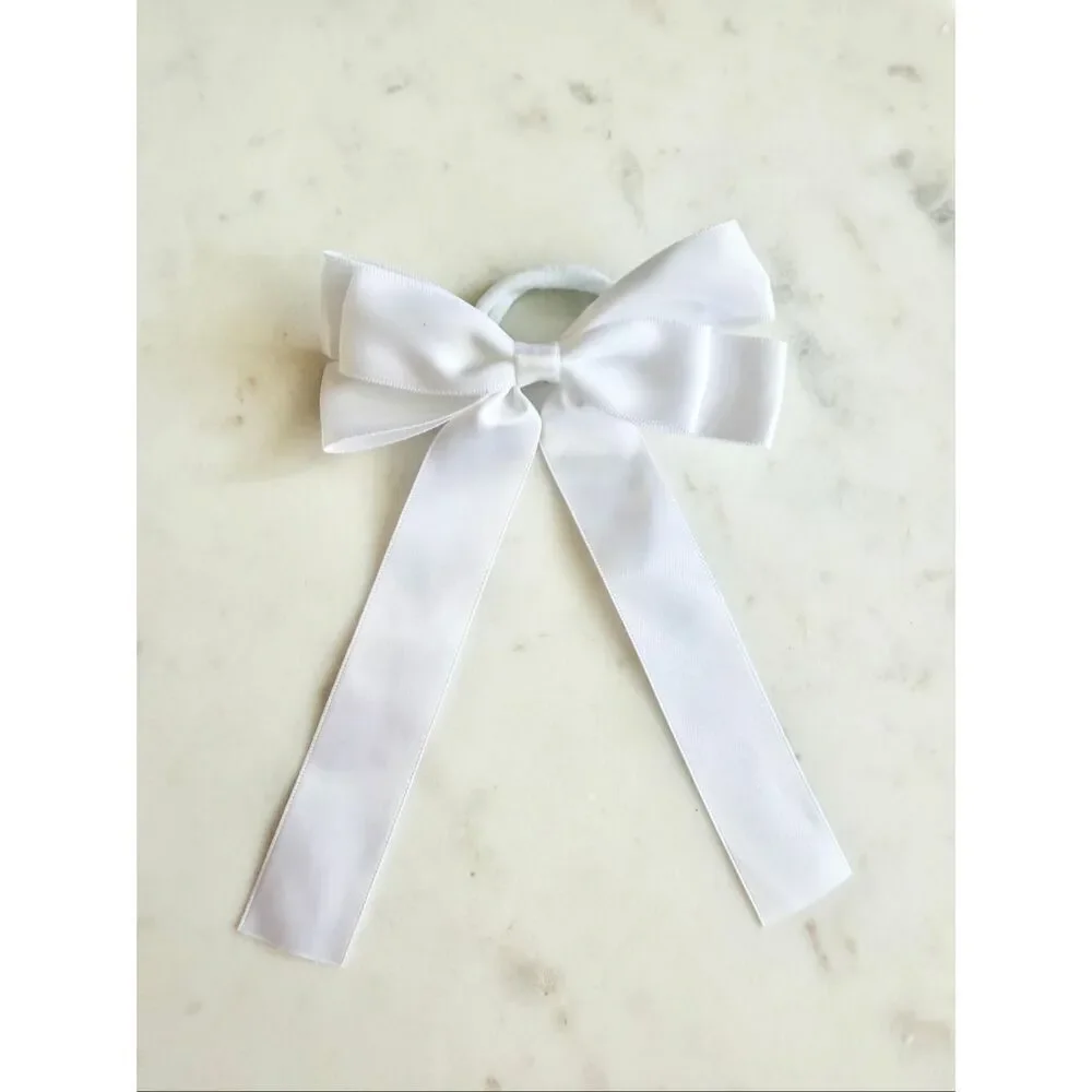 White Satin Ribbon Bow Hair Tie / Coquette Minimalist Accessory